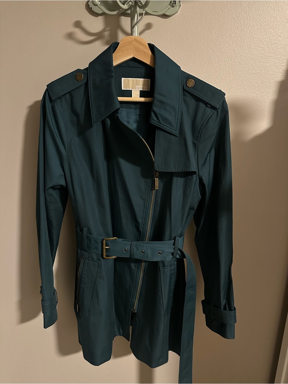 Michael Kors Teal Belted Trench Coat